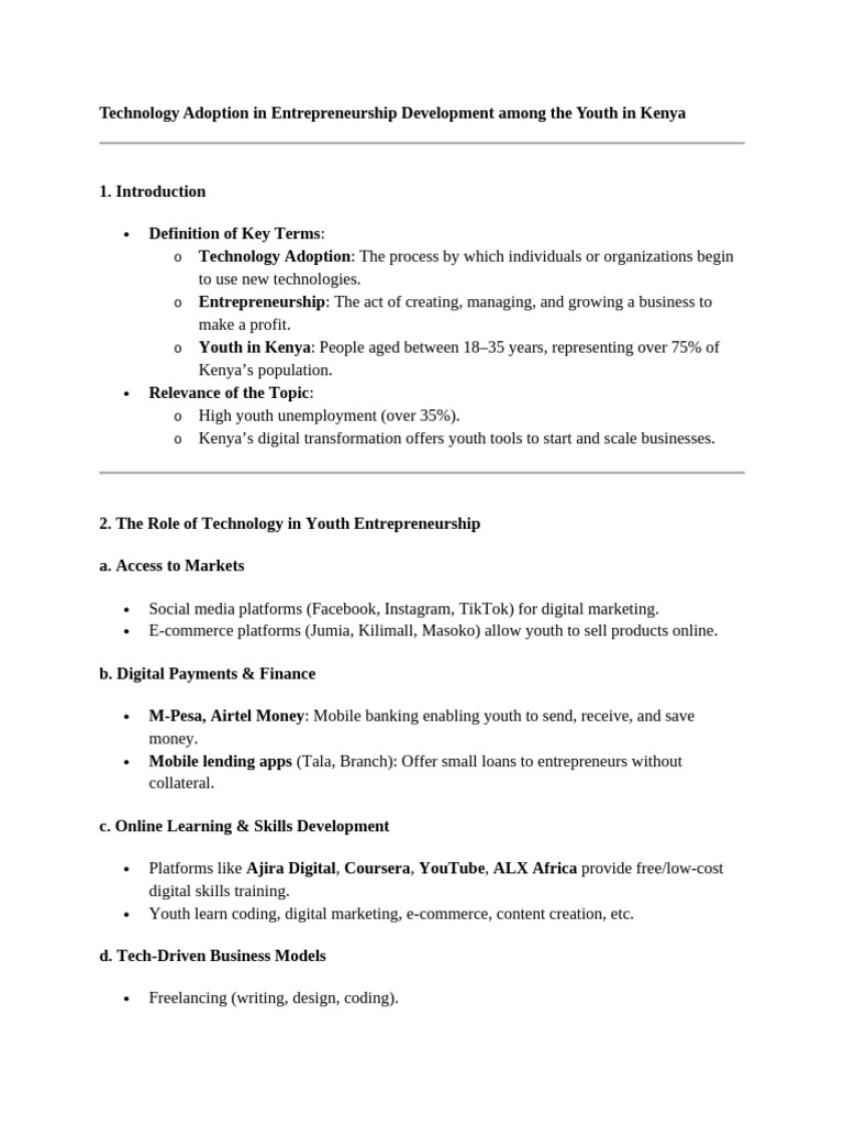 Youth Entrepreneurship & Tech in Kenya | PDF | Entrepreneurship ...