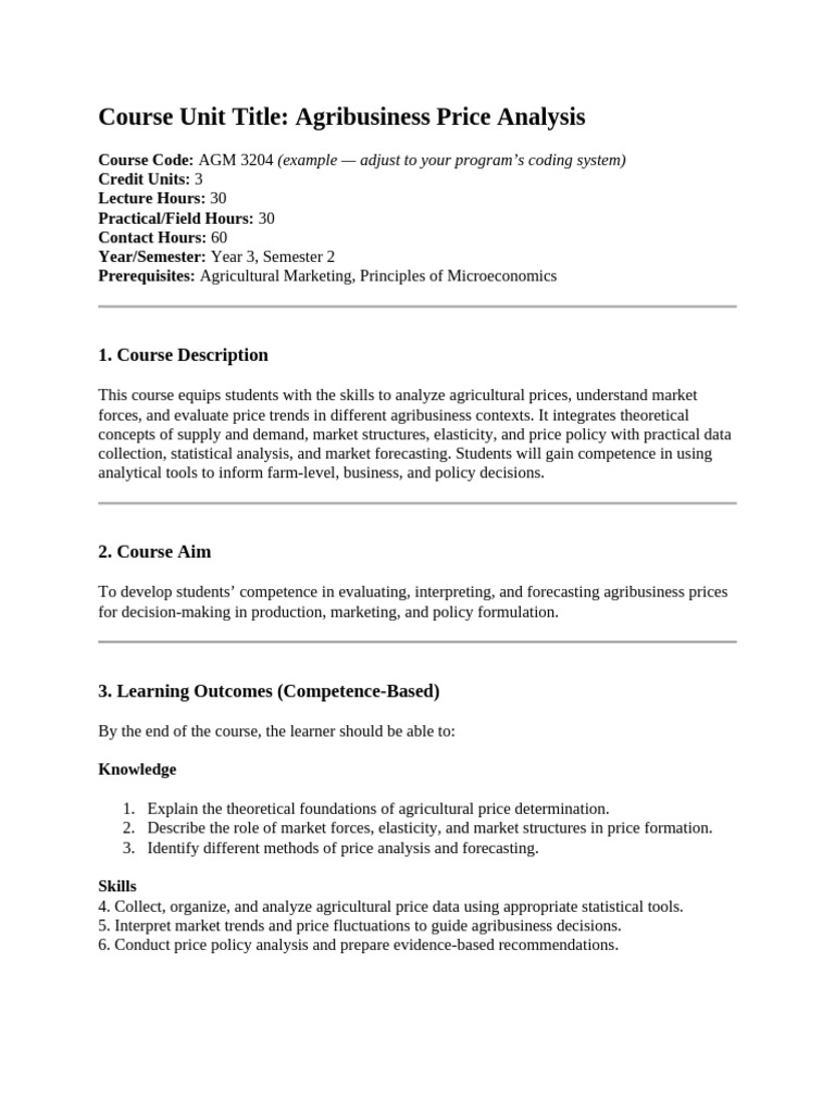 Agribusiness Price Analysis Course | PDF | Demand | Economic Equilibrium