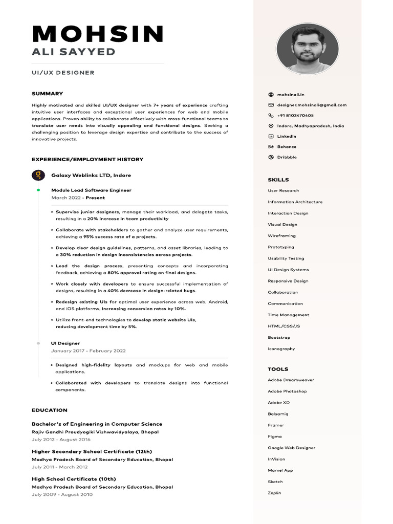 Mohsin Ali Sayyed Uiuxdesigner Resume | PDF | User Interface | Computing