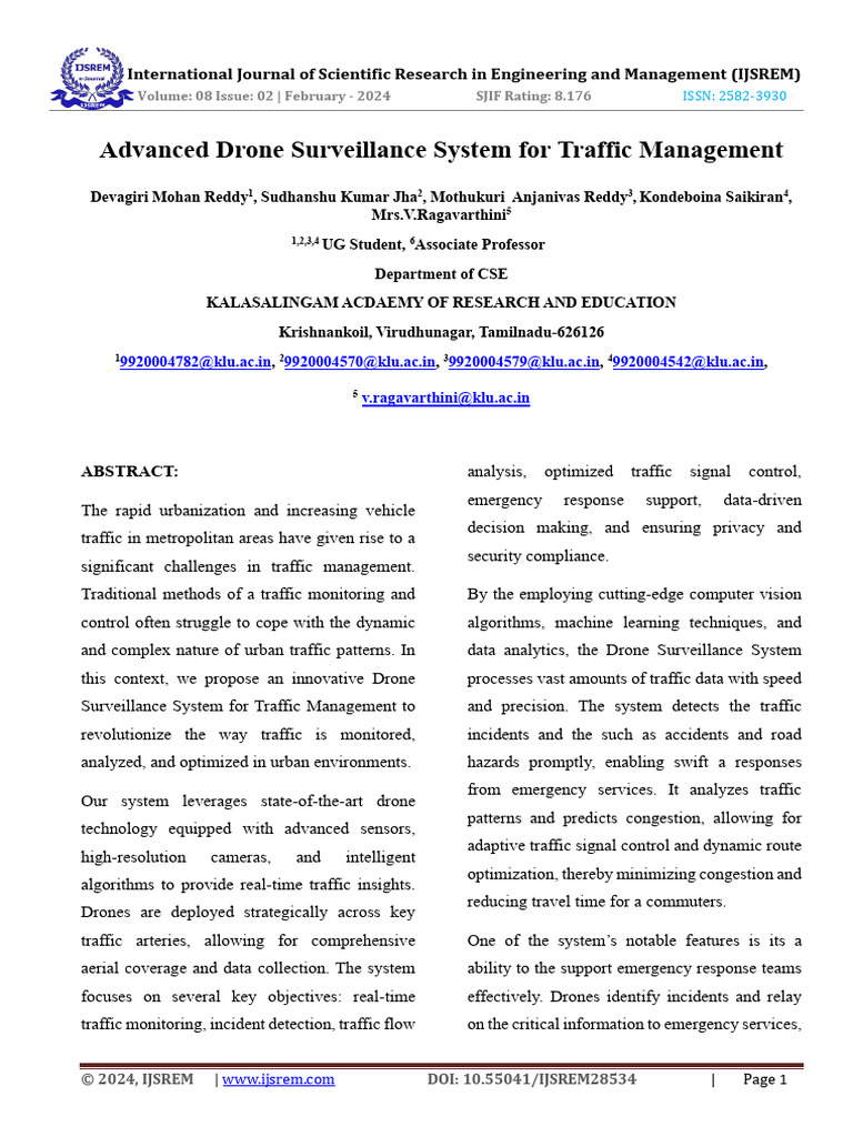 Drone System for Urban Traffic Monitoring | PDF | Unmanned Aerial ...