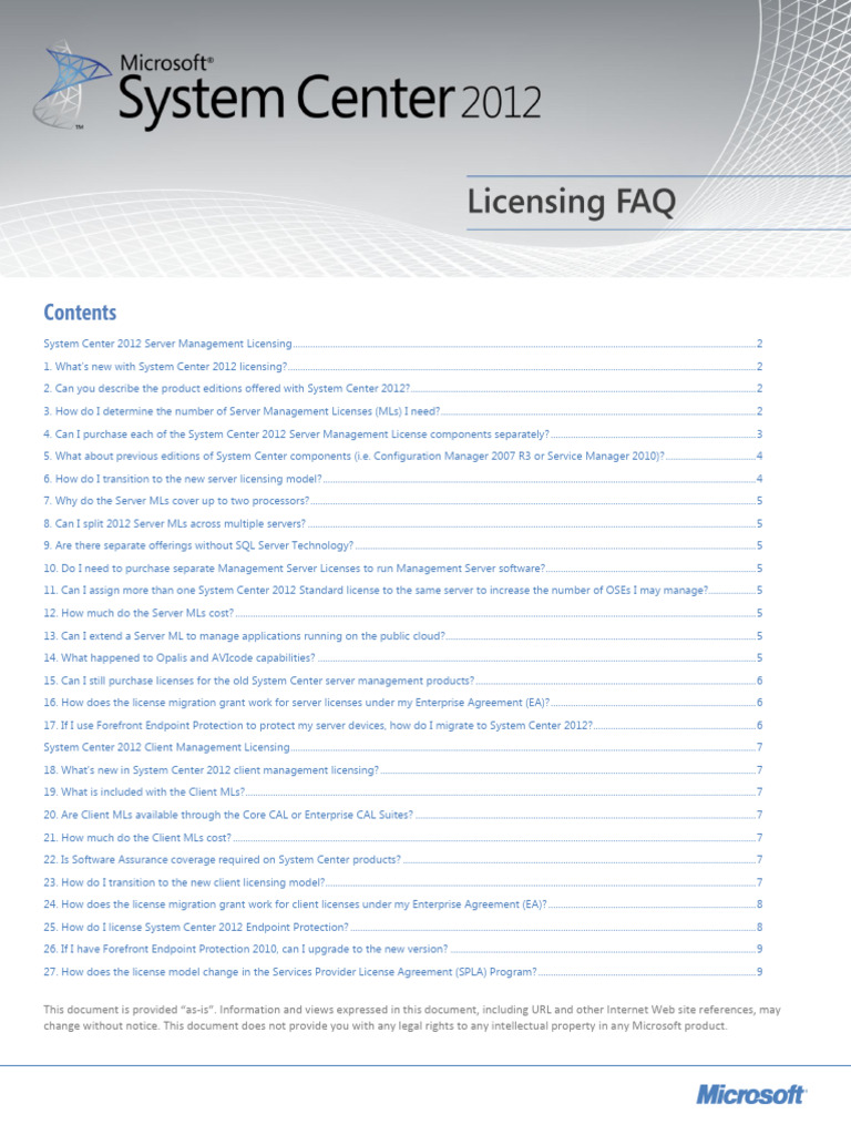 System Center 2012 Licensing Faq Pdf Cloud Computing Virtualization