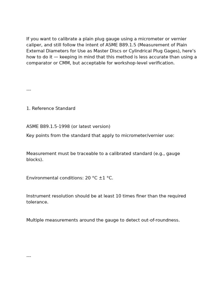 Plain Plug Gauge Calibration Guide | PDF | Calibration | Engineering ...