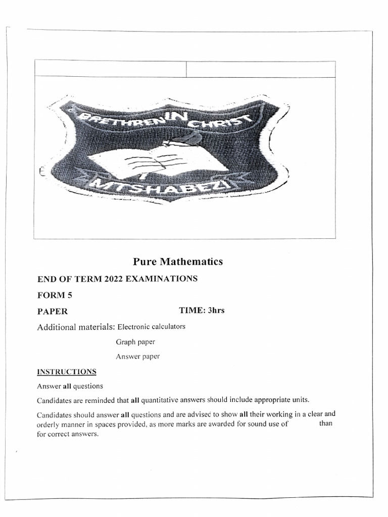 UACE Pure Math Exam 2022 | PDF | Equations | Mathematical Physics