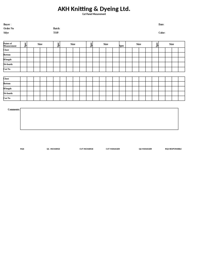 Cut Panel Measurement Template | PDF