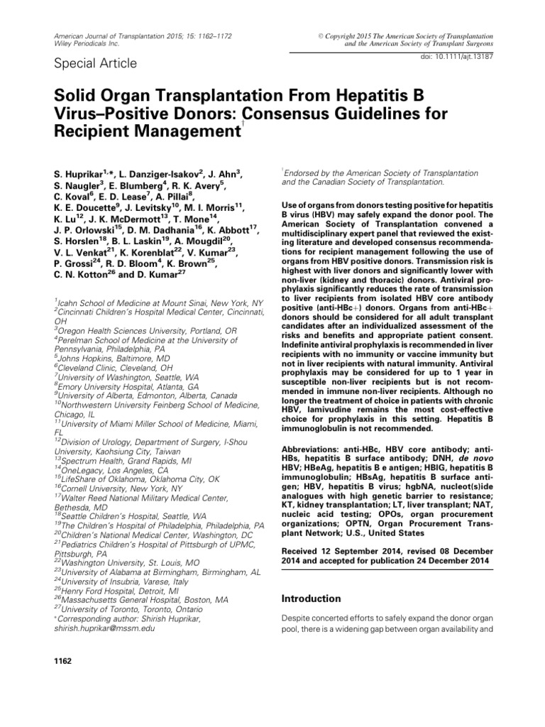 HBV-Positive Donor Transplant Guidelines | PDF | Hepatitis B | Organ ...