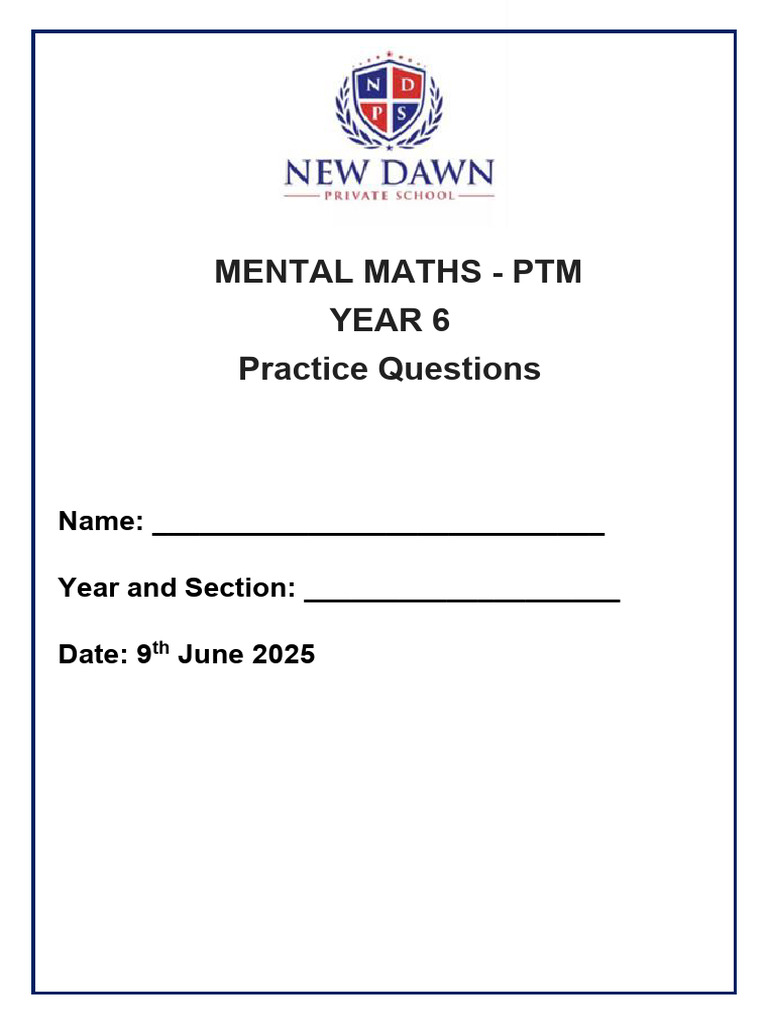 Year 6 Mental Maths Practice Test | PDF | Prime Number | Elementary ...