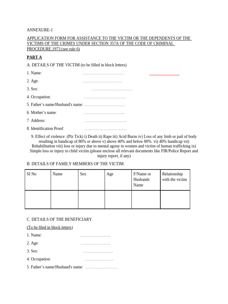 Victim Assistance Application Form | PDF