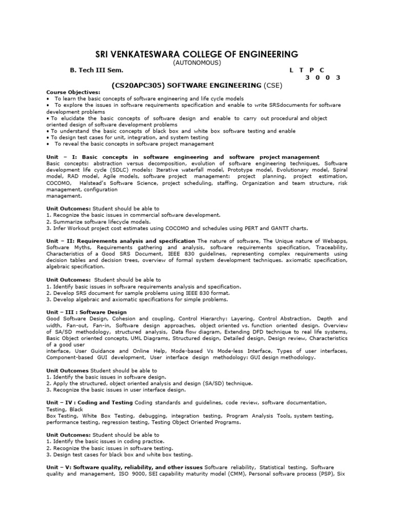 SVCE Software Engineering Syllabus 2025 | PDF | Software Development ...