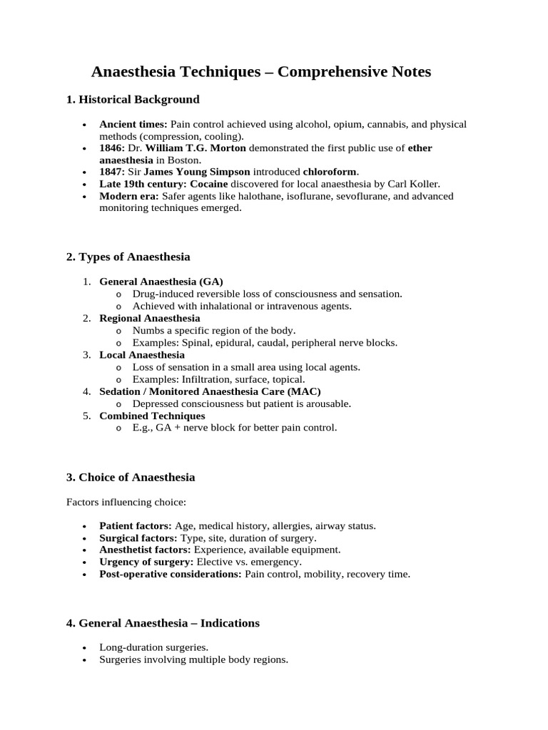 Comprehensive Anaesthesia Techniques Guide | PDF | Anesthesia | Medical ...