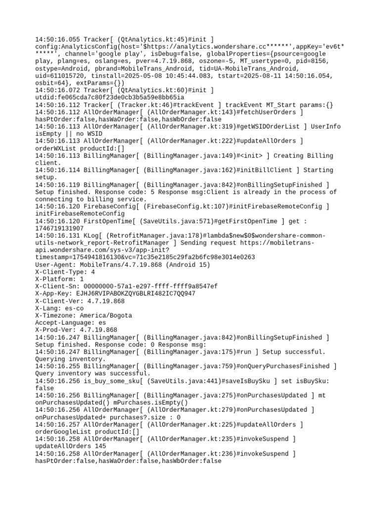 MobileTrans Android Analytics Log | PDF | Software | Computing