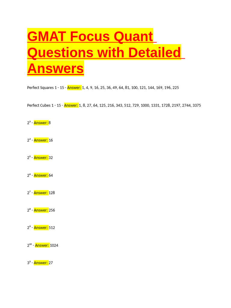 GMAT Focus Quant Questions With Detailed Answers | PDF | Number Theory ...