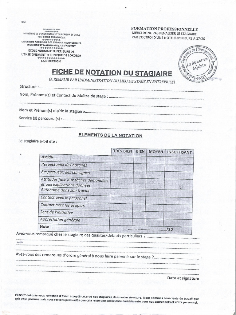 Fiche de Stage | PDF