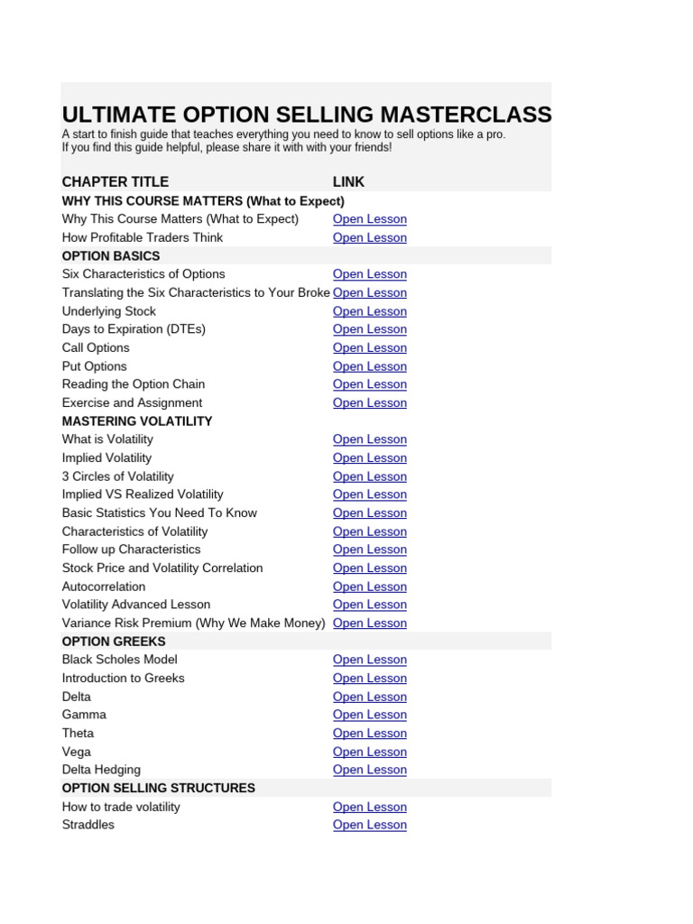 Ultimate Guide to Option Selling | PDF | Option (Finance) | Greeks ...