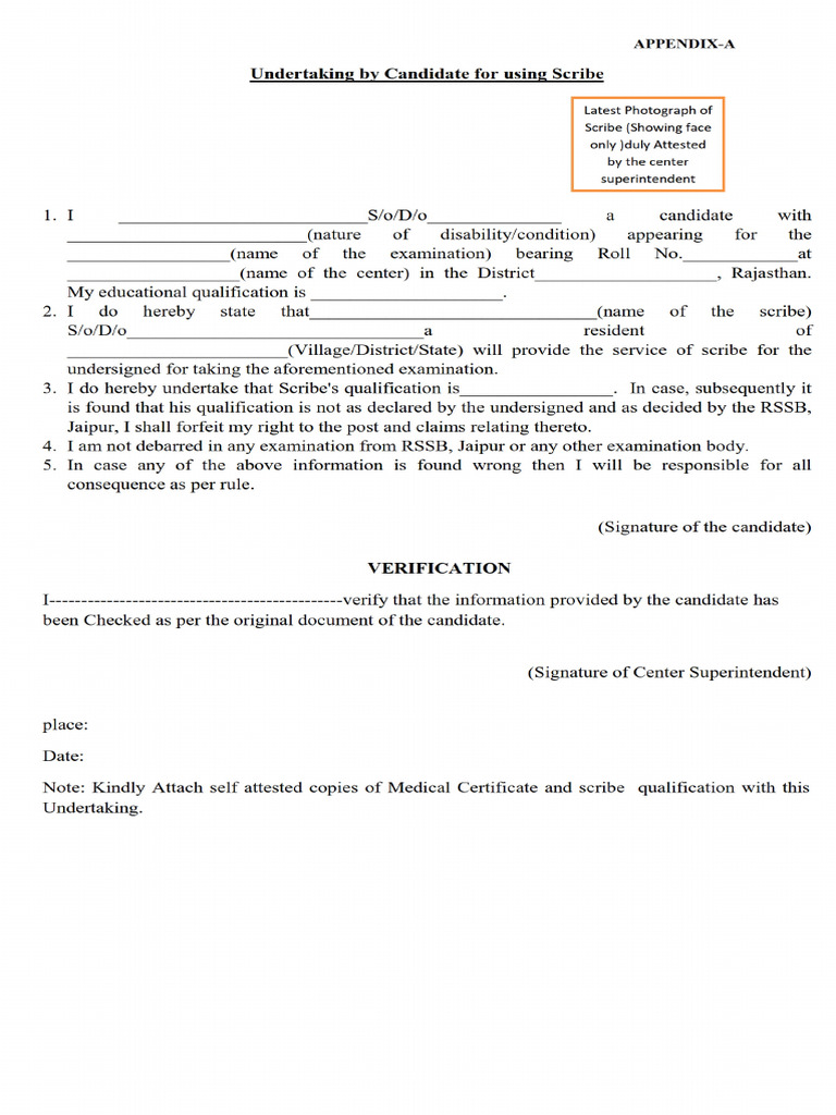 Candidate Scribe Undertaking Form | PDF