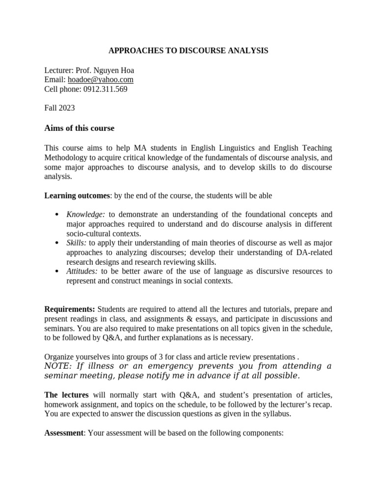 Discourse Analysis Course Overview | PDF | Communication | Linguistics