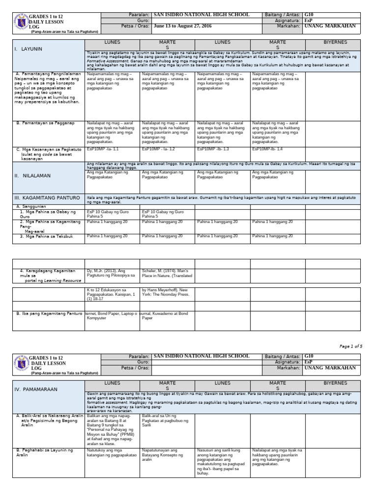 DLL Esp 10 1st Quarter | PDF