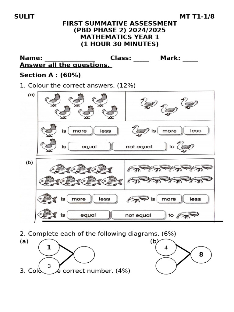 Year 1 Mathematics Assessment 2024 | PDF | Chess | Chess Theory