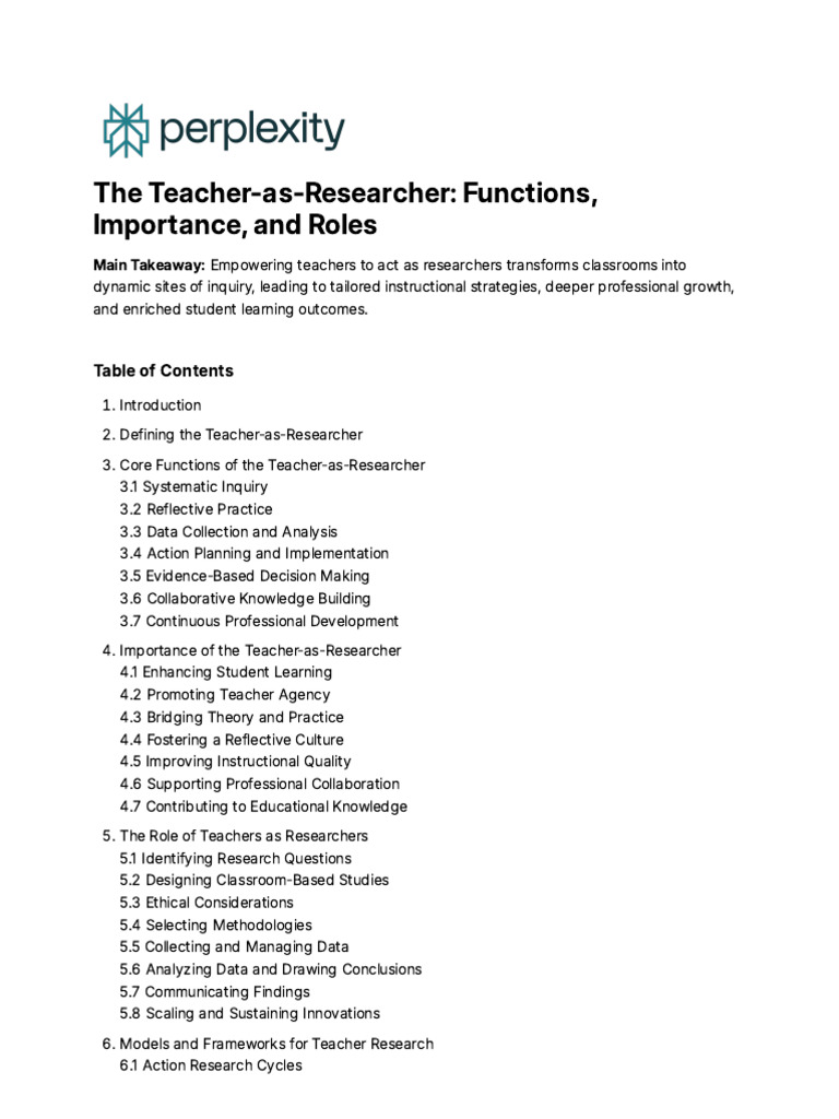 Teacher-Researcher Roles and Impact | PDF | Teachers | Reflective Practice