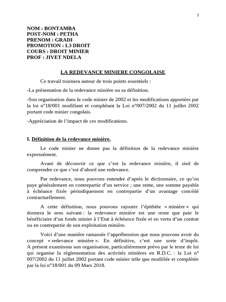 Définition et Impact de la Redevance Minière | PDF | Économie