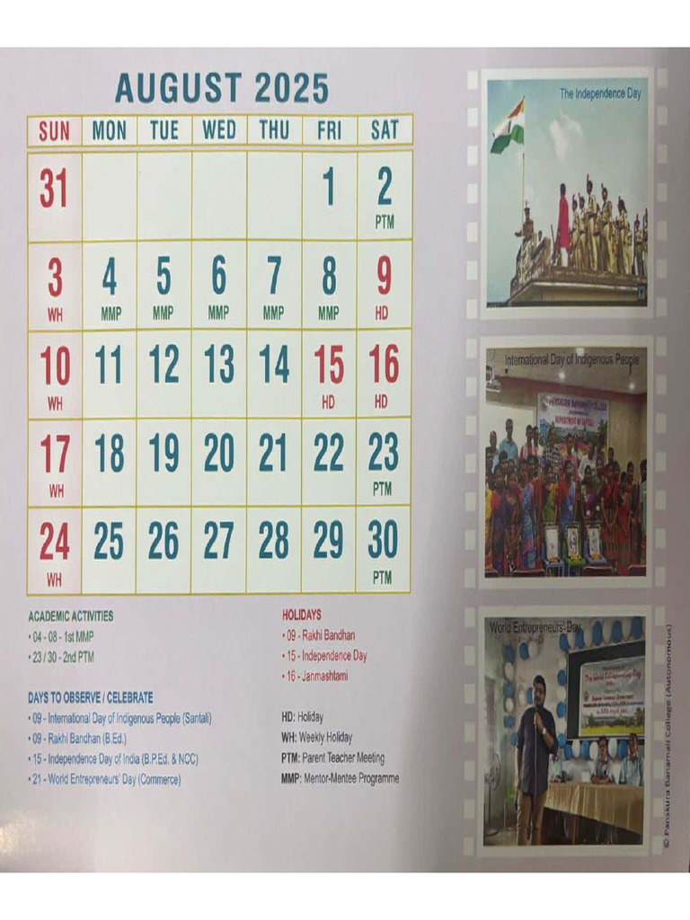 Academic Calendar August - December | PDF