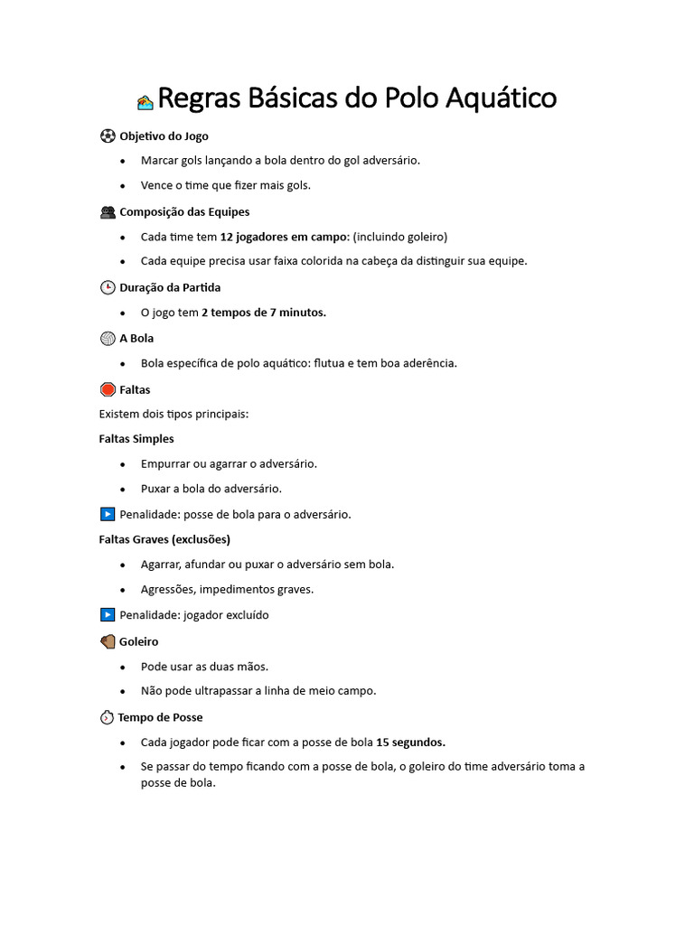 Regras do Polo Aquático Simplificadas | PDF