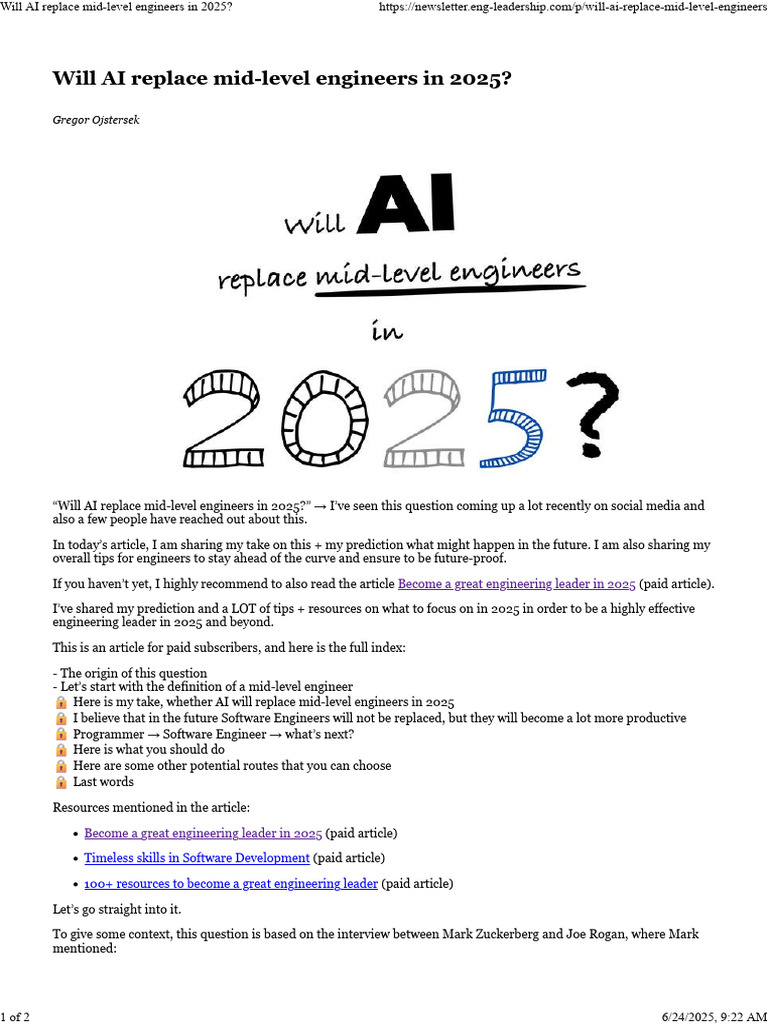 AI's Impact on Mid-Level Engineers 2025 | PDF | Human Communication ...