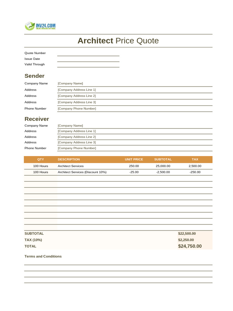 Architect Services Price Quote Template | PDF