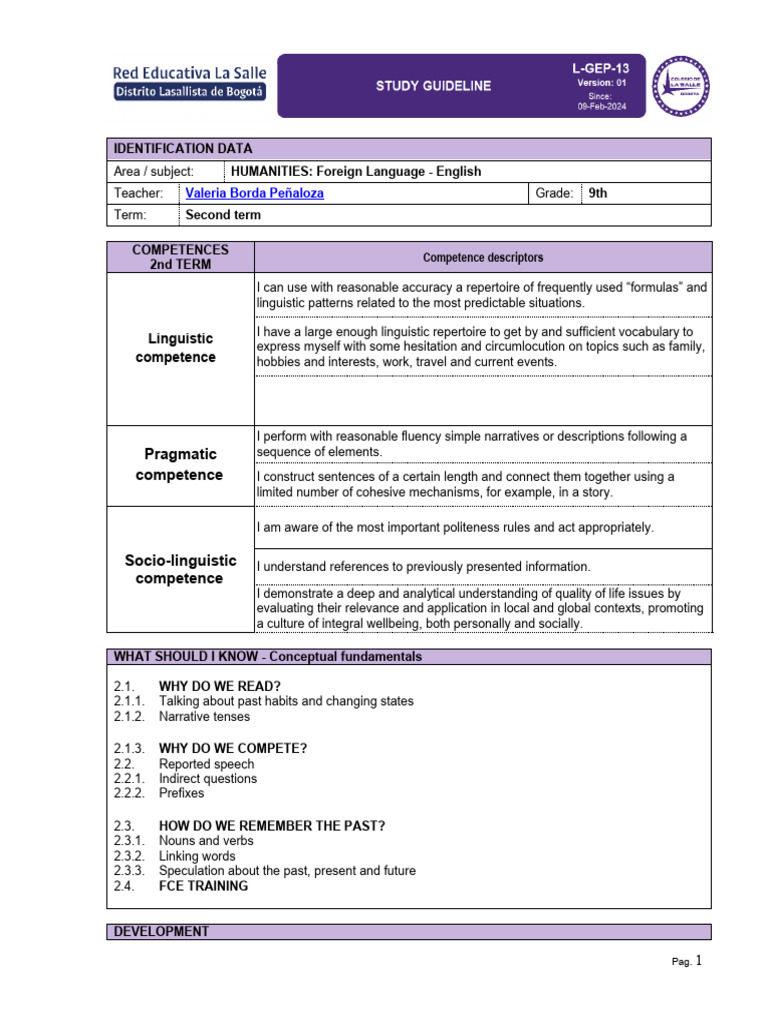 9th Grade English Language Competencies | PDF | Grammar | Linguistics