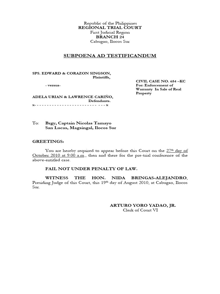 Subpoena Ad Testificandum Issuances | PDF | Subpoena | Judiciaries