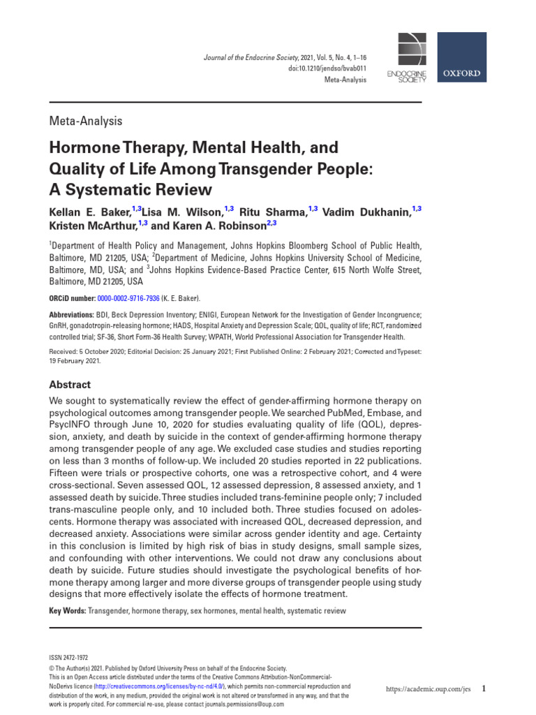 Hormone Therapy's Impact on Transgender Mental Health | PDF ...