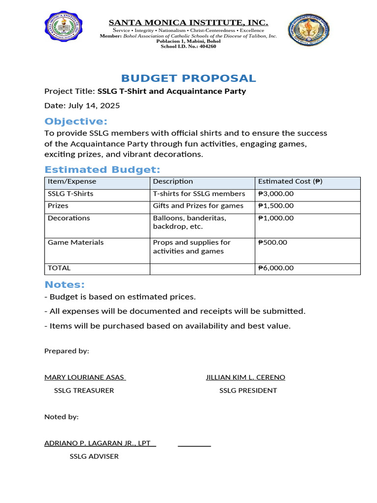 SSLG Project Budget Proposal | PDF