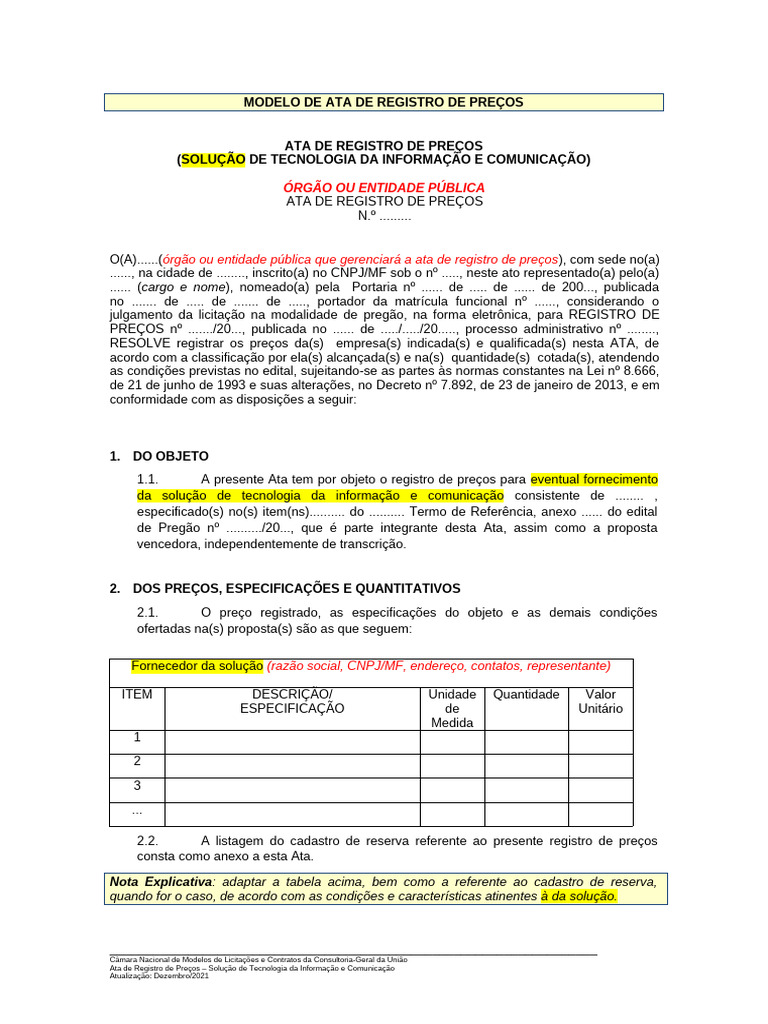 Modelo de Ata de Registro de Preços TI | PDF