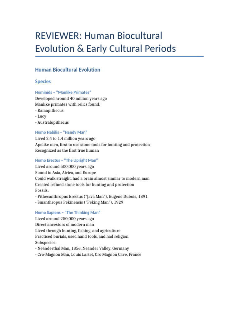 Human Biocultural Evolution Overview | PDF | Homo | Human
