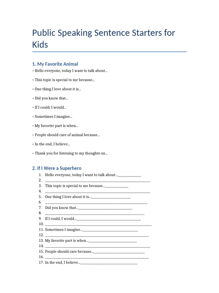 Speech Starters for Kids | PDF