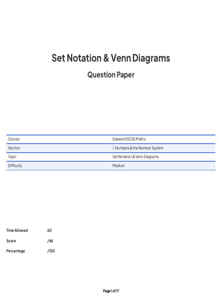 Set Notation & Venn Diagrams Medium | PDF | Mathematical Objects ...