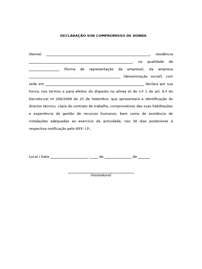 Declaração de Compromisso de Honra | PDF