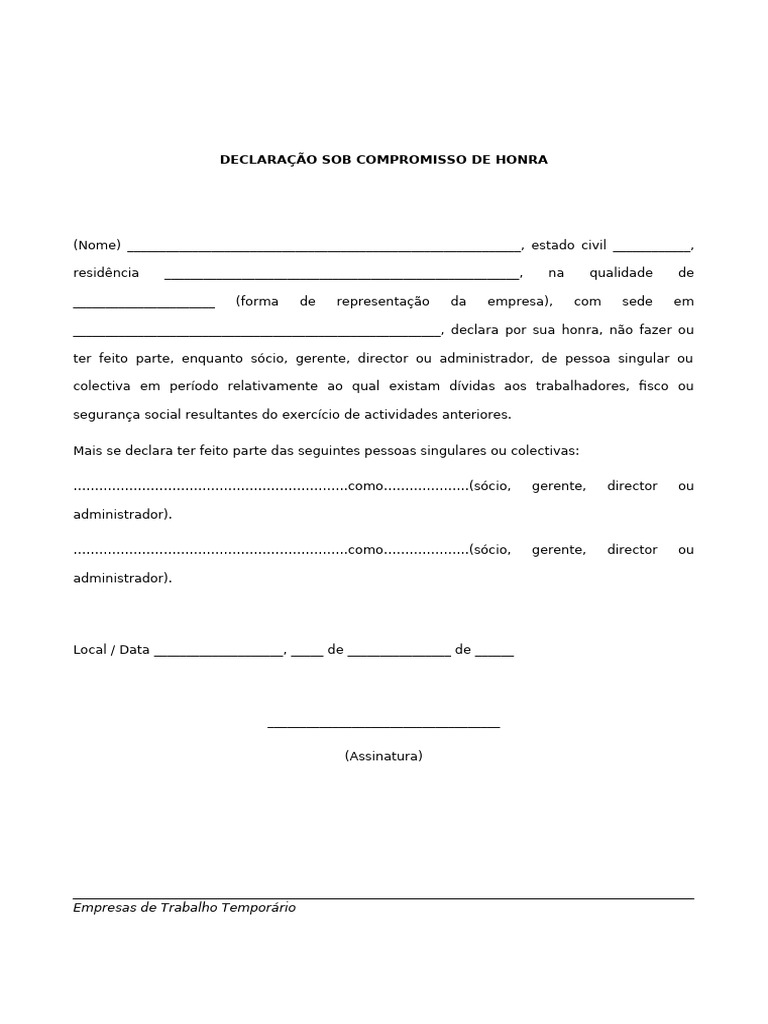 Declaração de Compromisso de Honra | PDF
