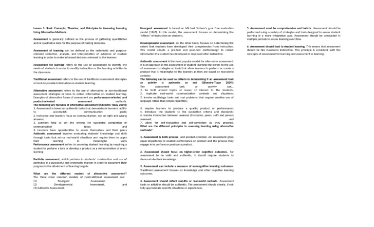 Holistic Approaches to Alternative Assessment | PDF | Educational ...