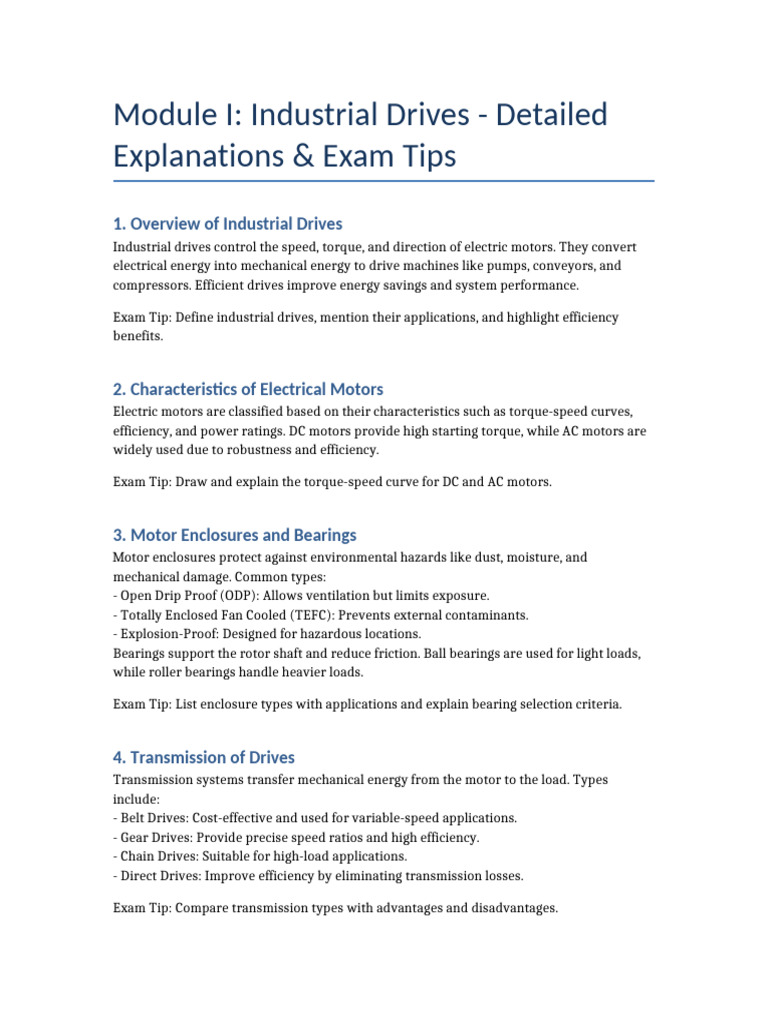 Module I Industrial Drives Exam Notes | PDF | Electric Motor | Bearing ...