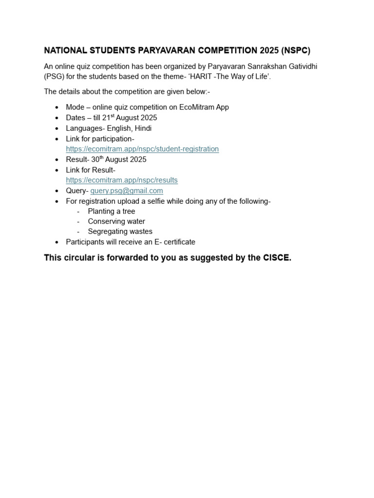 NSPC 2025 Online Quiz Registration | PDF