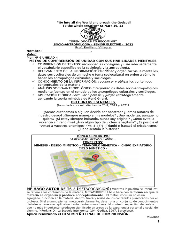 SOCIO-A +plan+6+280922 | PDF | René Girard | Violencia