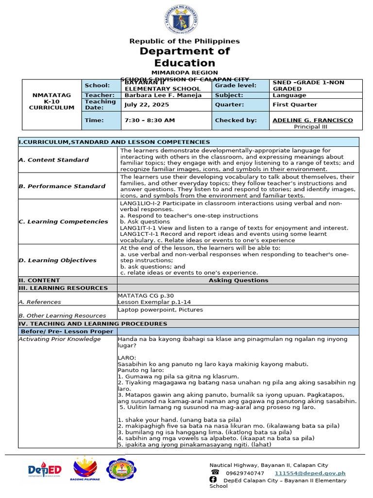 Grade 1 - Language - Afternoon | PDF