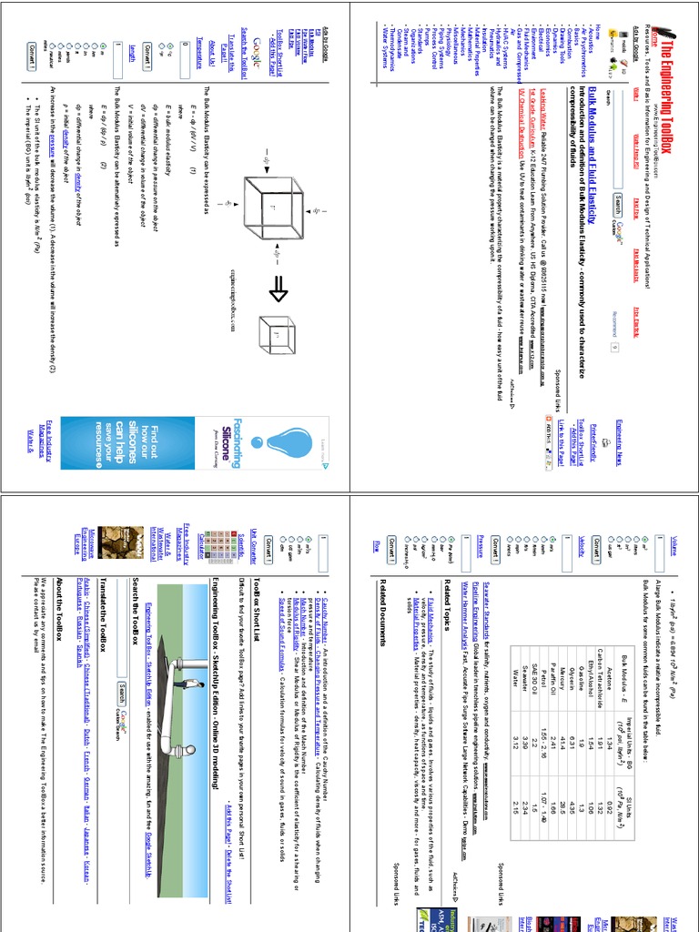 Bulk Modulus and Fluid Elasticity | PDF | Pressure | Density