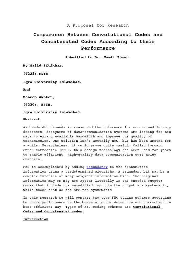 Comparison Between Convolutional Codes And Concatenated Codes According
