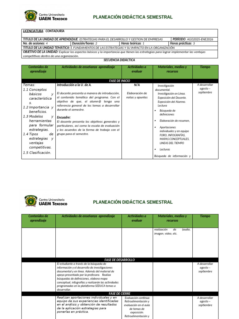 Planeacion Didac Est Desarr 25b Nvo Fmto | PDF | Evaluación | Enseñando