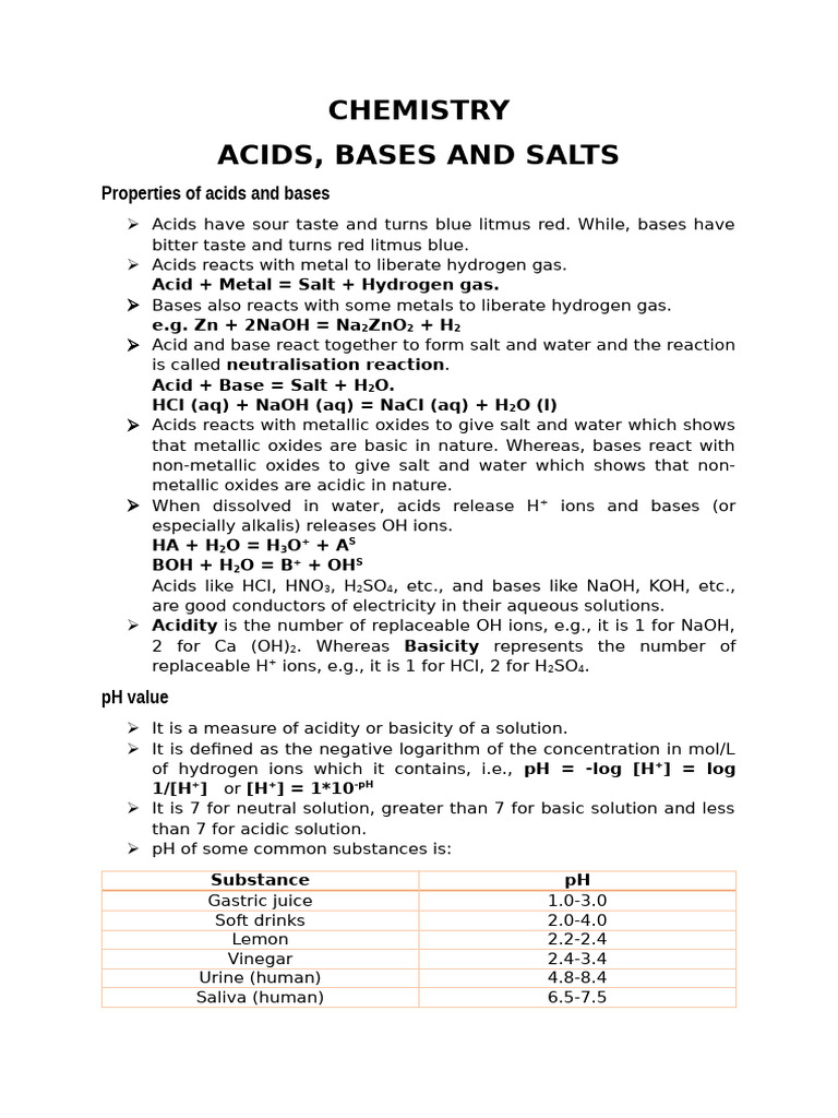 Acid Bases and Salts | PDF | Acid | Ph