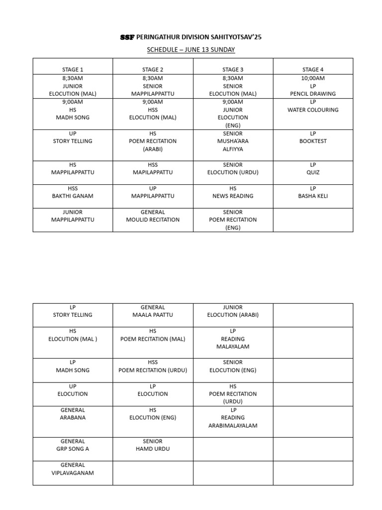 Schedule Sunday | PDF