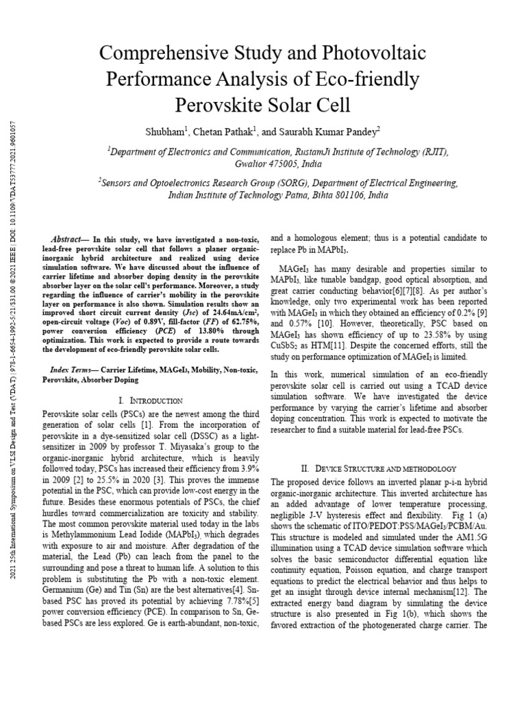 Eco-Friendly Perovskite Solar Cell Analysis | PDF | Electricity ...