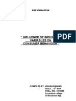 " Influence of Individual Variables On Consumer Behaviour ": Presentation