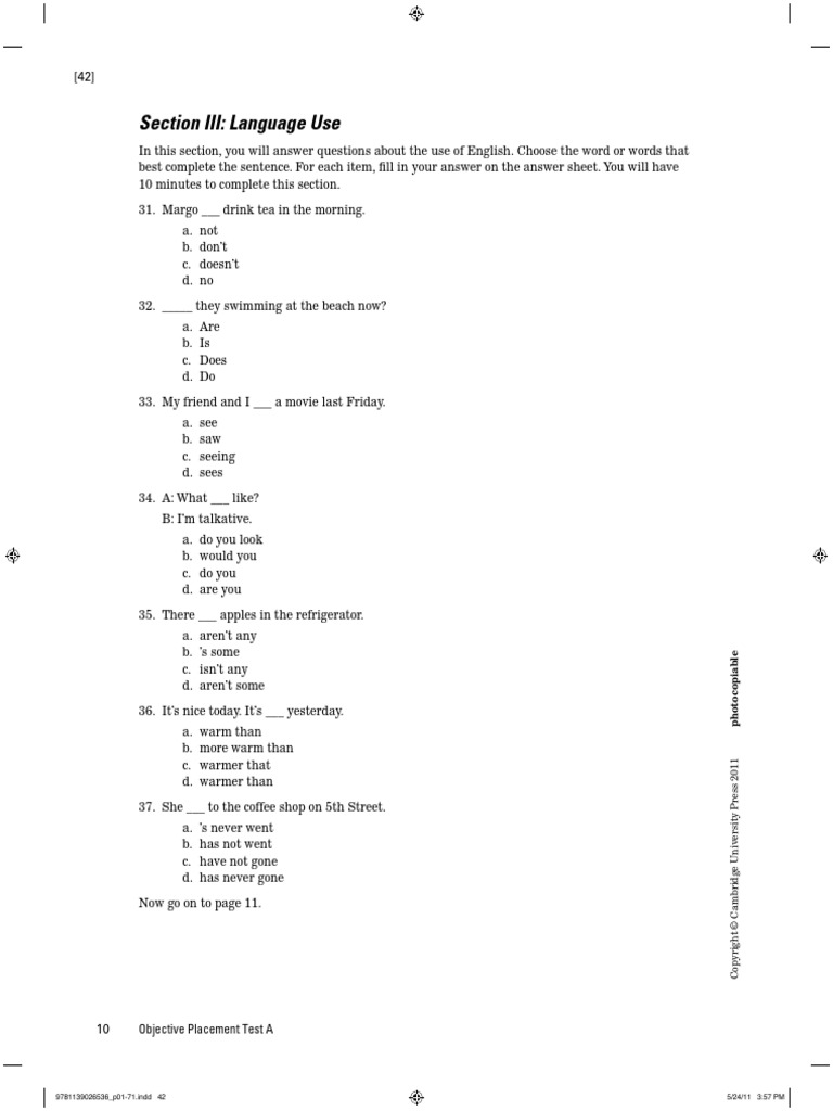 English Language Use Placement Test | PDF